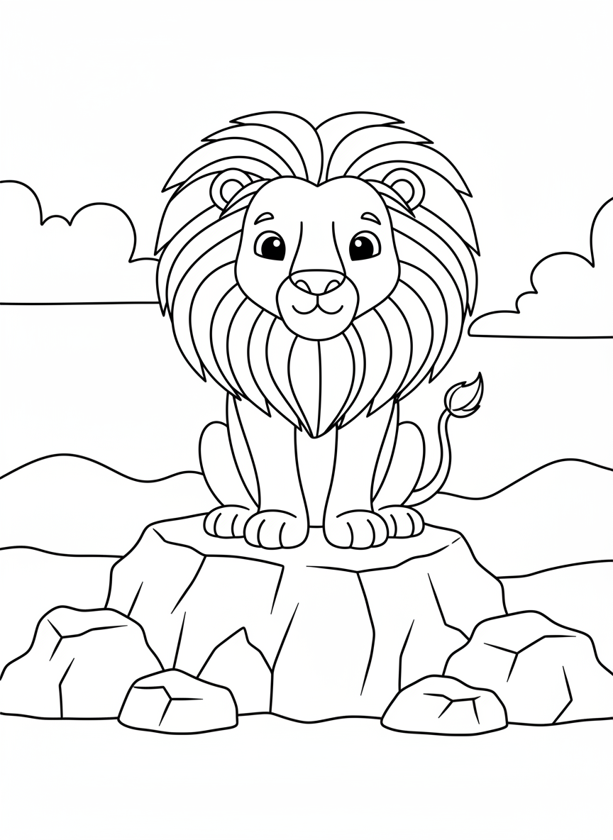 Löwe mit großer Mähne auf einem Felsen