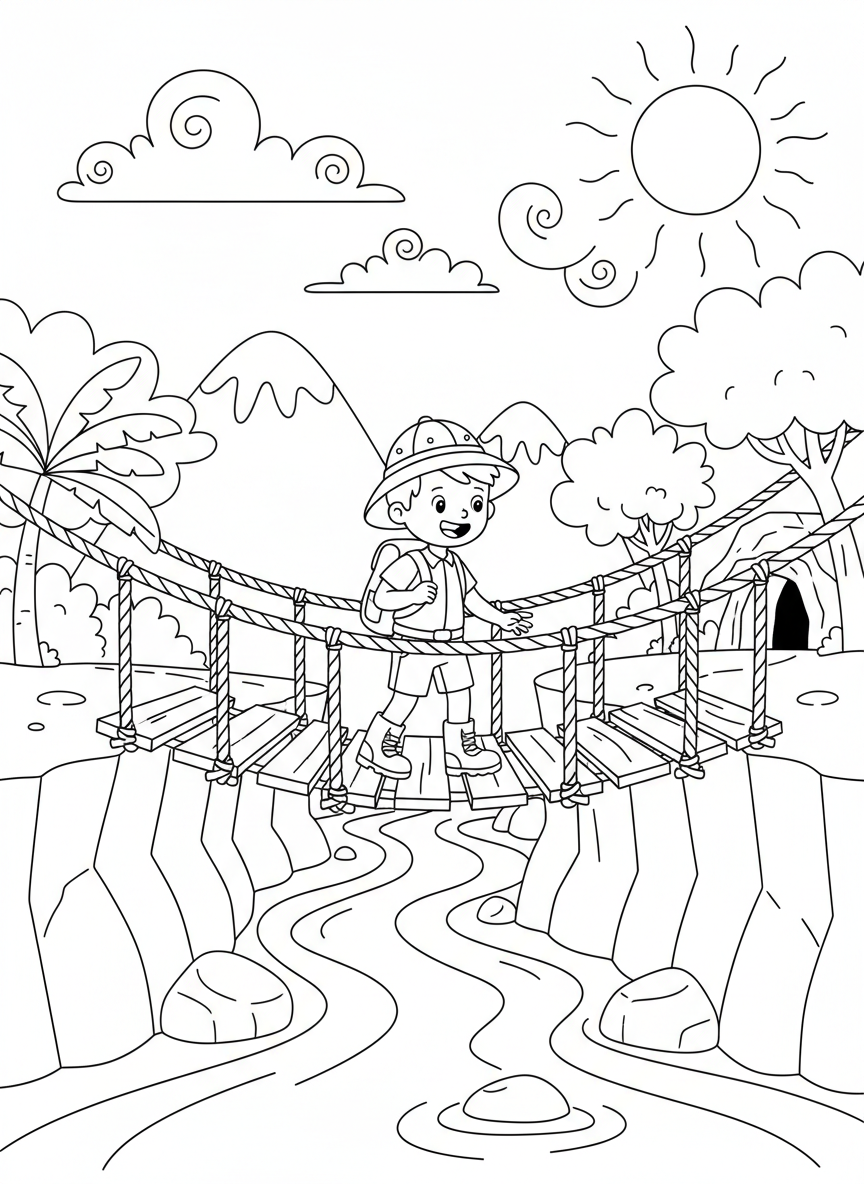 Abenteurer überquert eine Hängebrücke