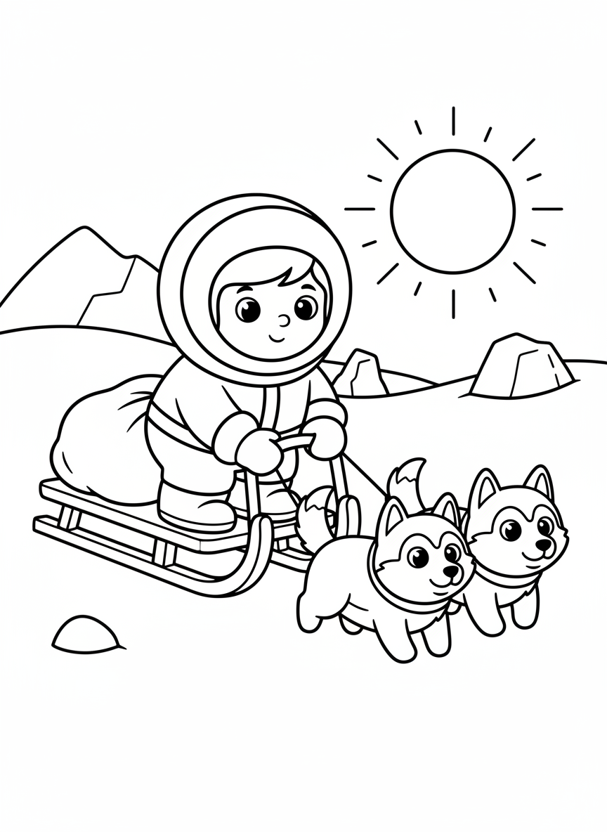 Polarforscher mit Schlitten und Huskys