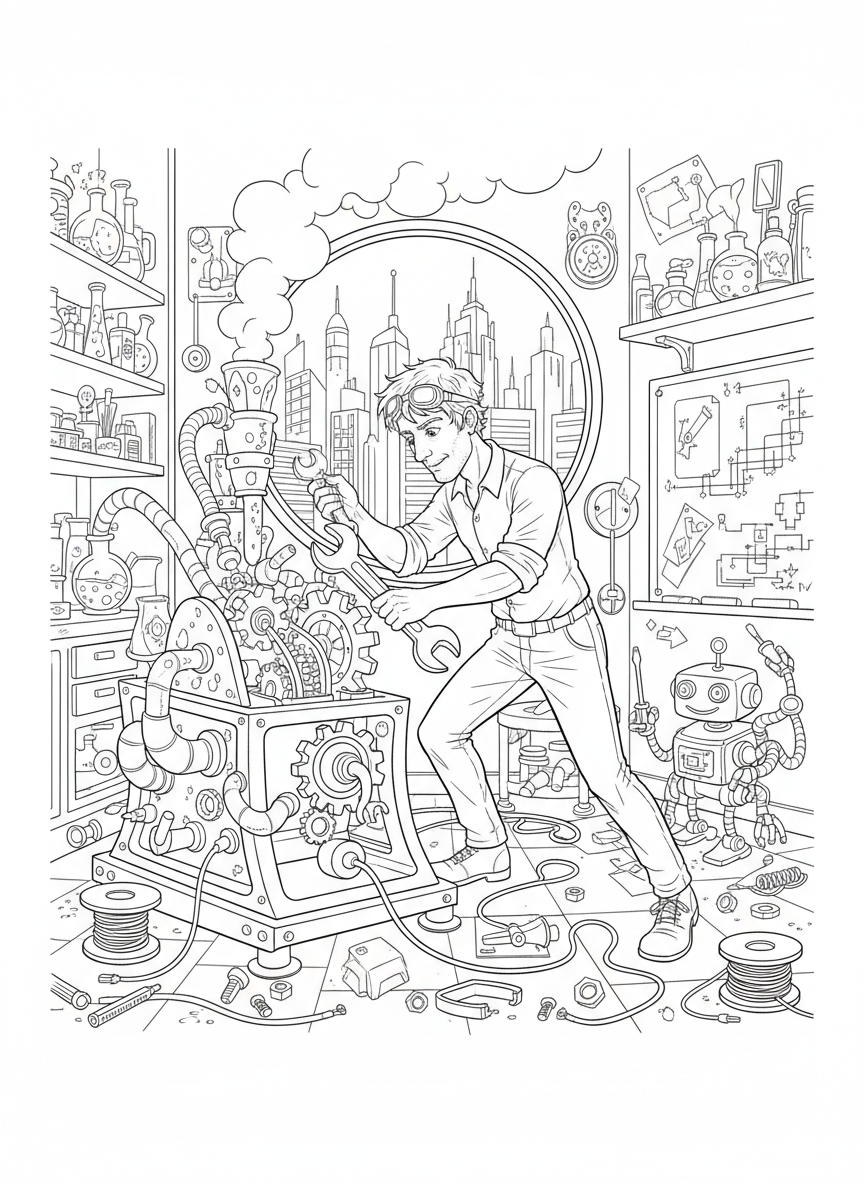 Erfinder baut eine Maschine im Labor