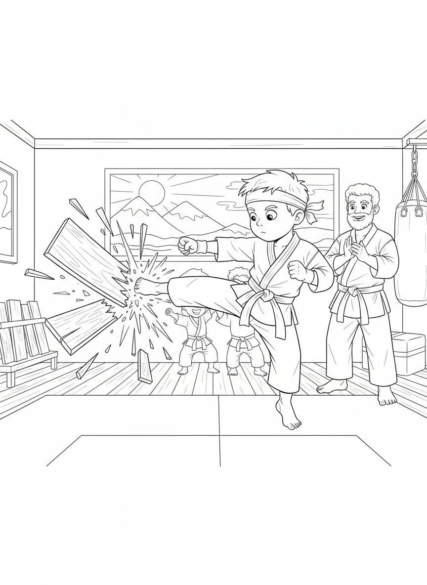 Kind beim Karate zerbricht ein Brett