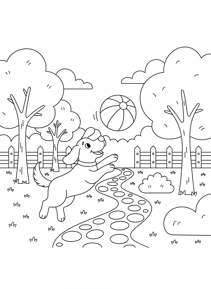 Hund spielt mit einem Ball im Park