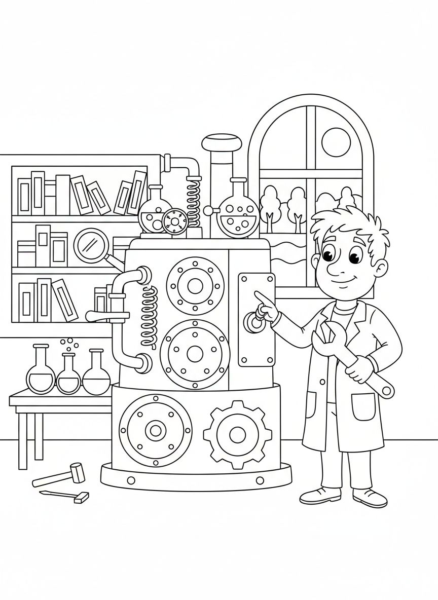 Erfinder baut eine Maschine im Labor