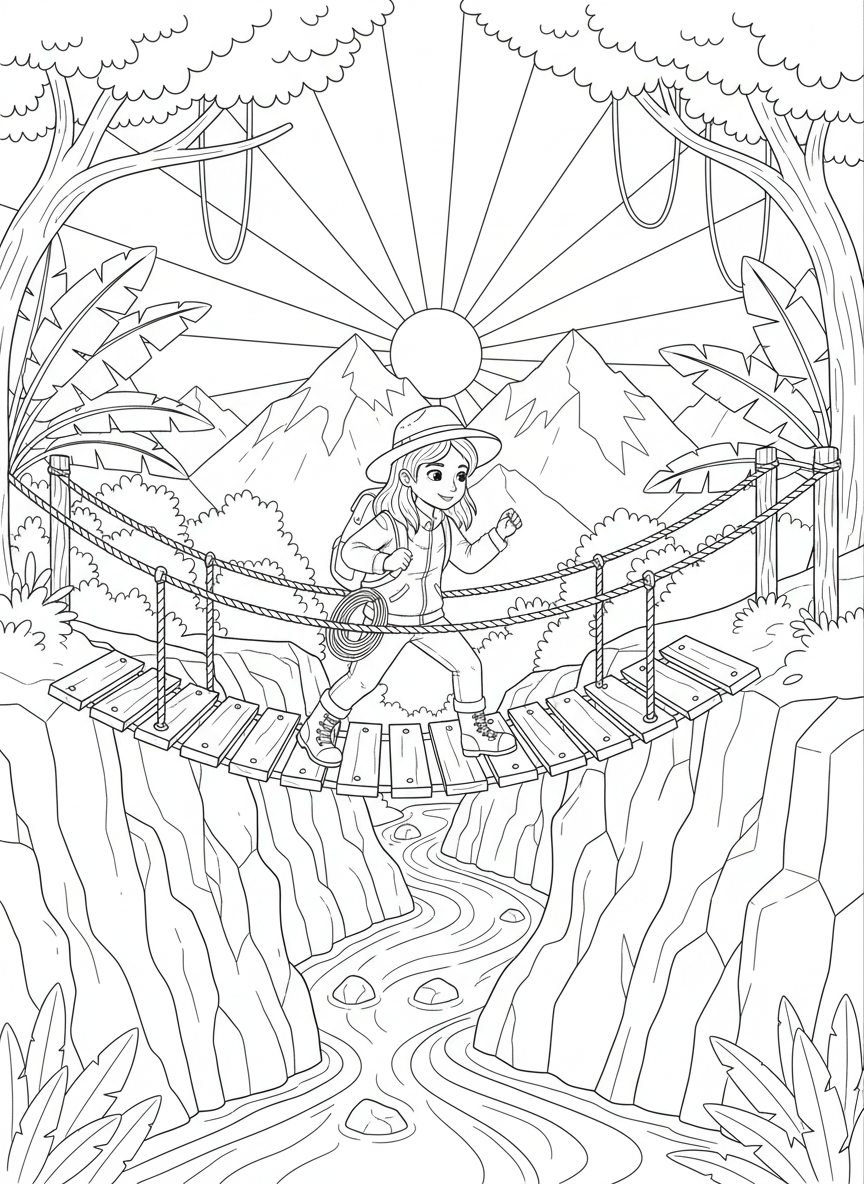 Abenteurer überquert eine Hängebrücke