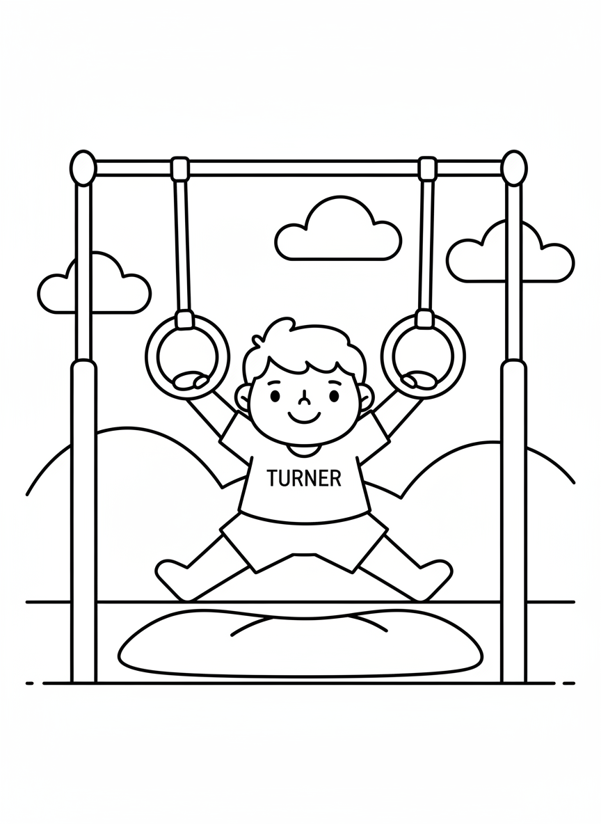 Turner hängt an den Ringen