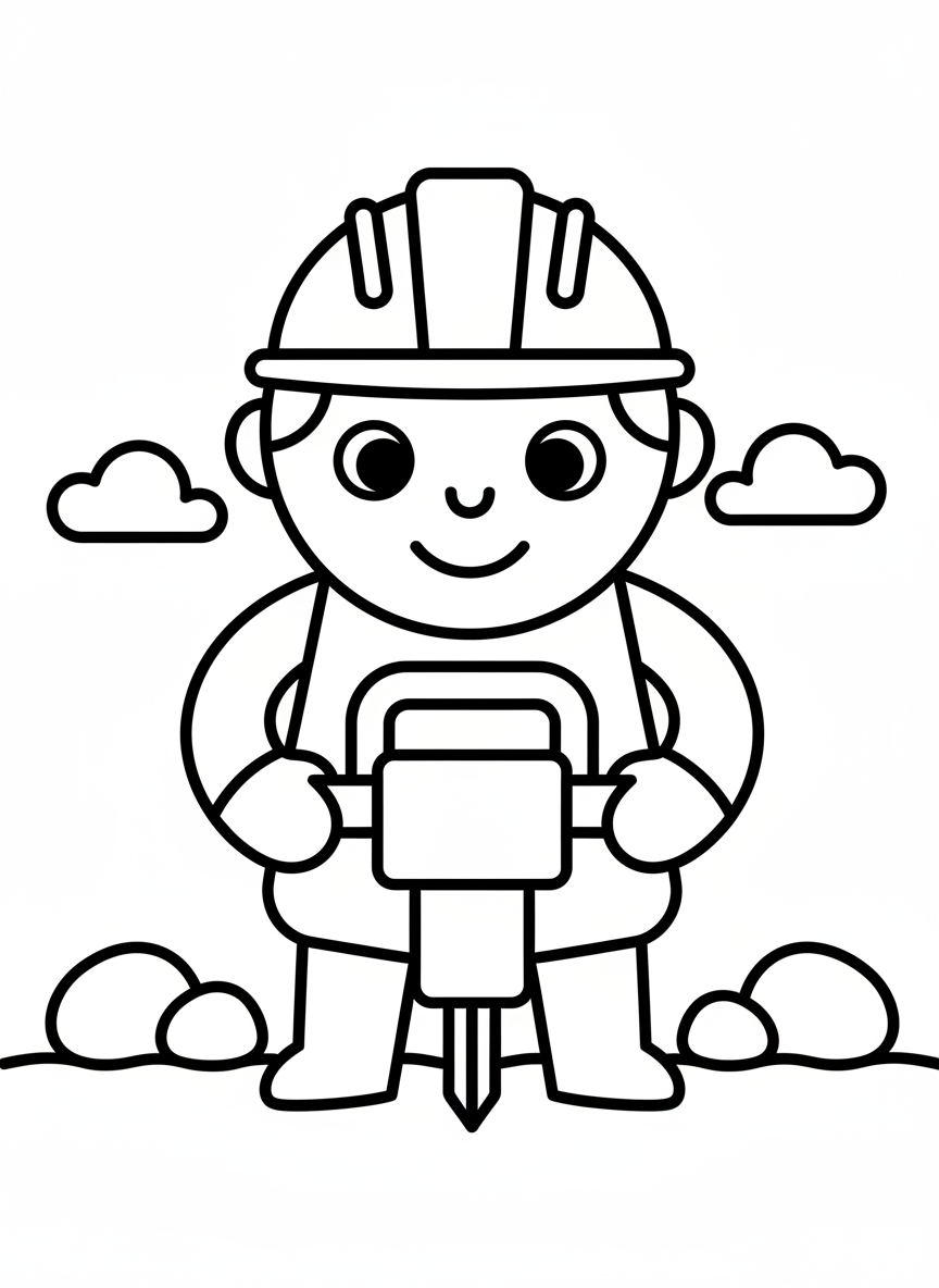 Bauarbeiter mit Helm und Presslufthammer