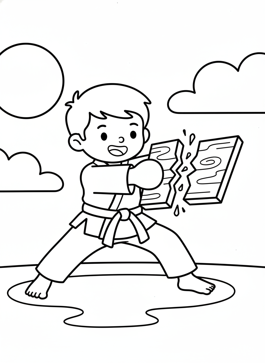 Kind beim Karate zerbricht ein Brett