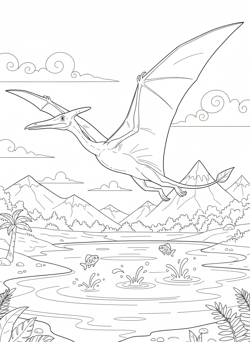 Flugsaurier gleitet über einen See