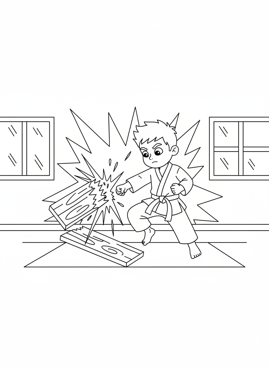 Kind beim Karate zerbricht ein Brett