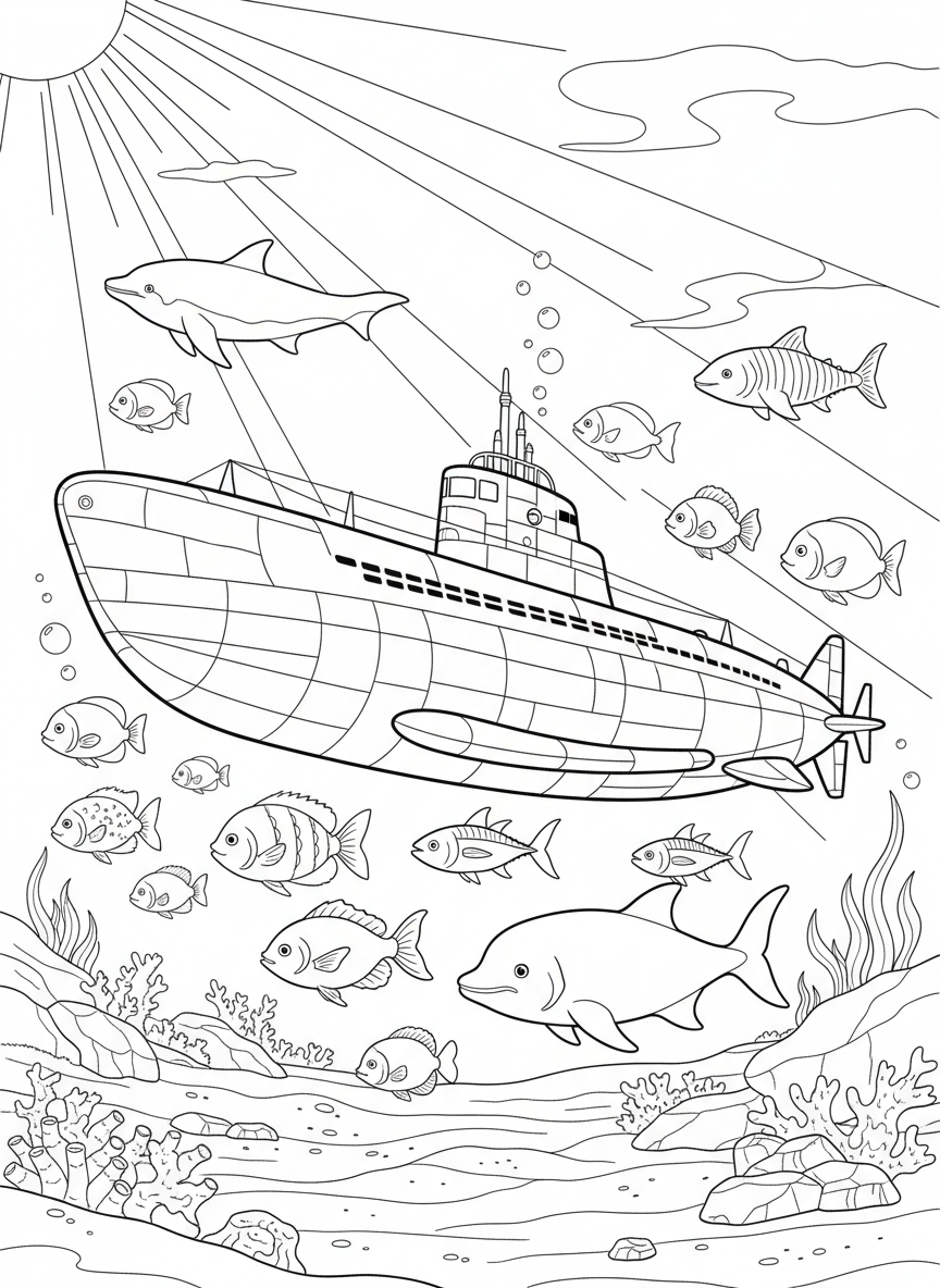 U-Boot wird von Fischen begleitet