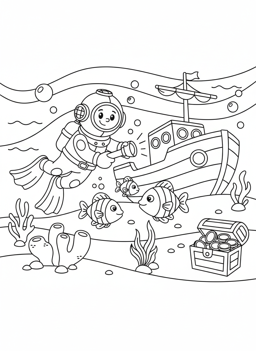 Taucher erkundet ein Schiffswrack