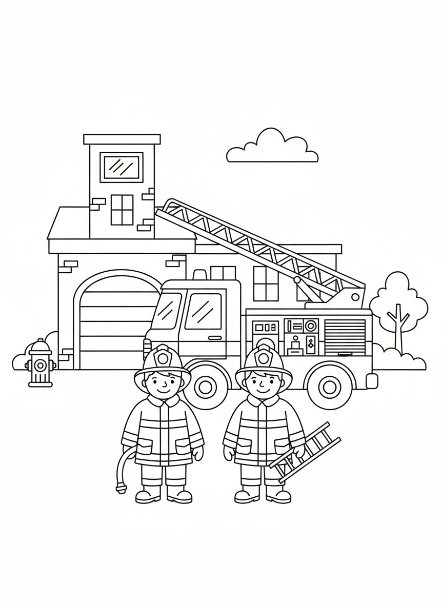 Feuerwehrteam vor der Wache