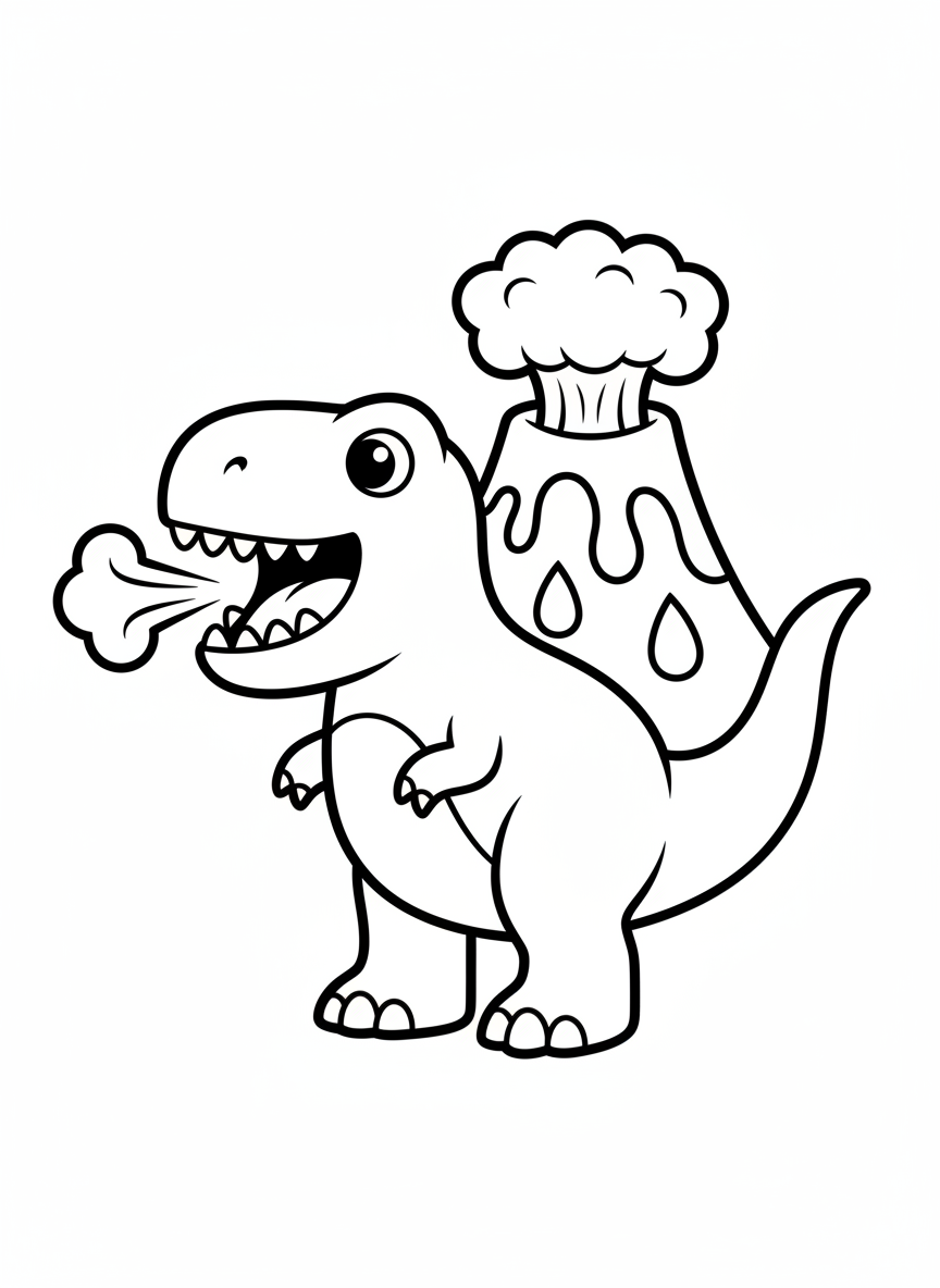 T-Rex brüllt vor einem Vulkan