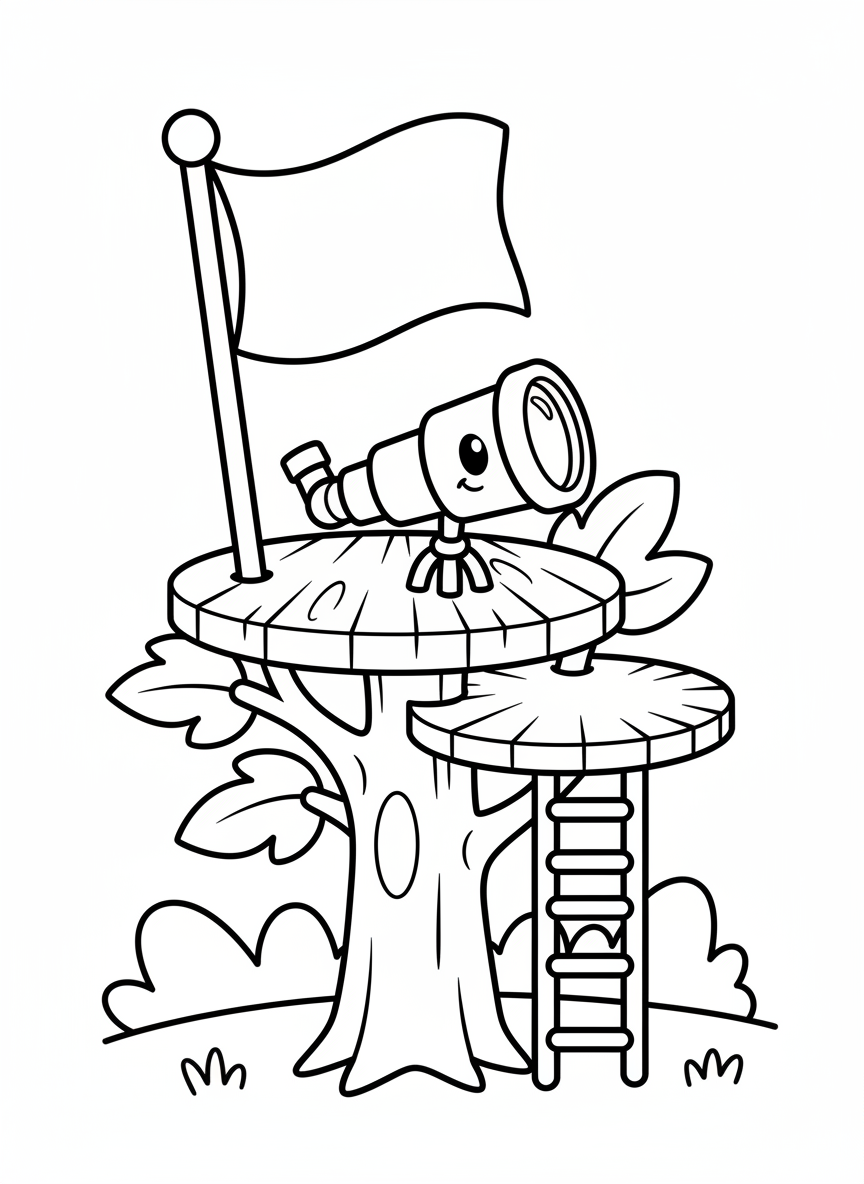 Baumhaus mit Fernrohr und Fahne