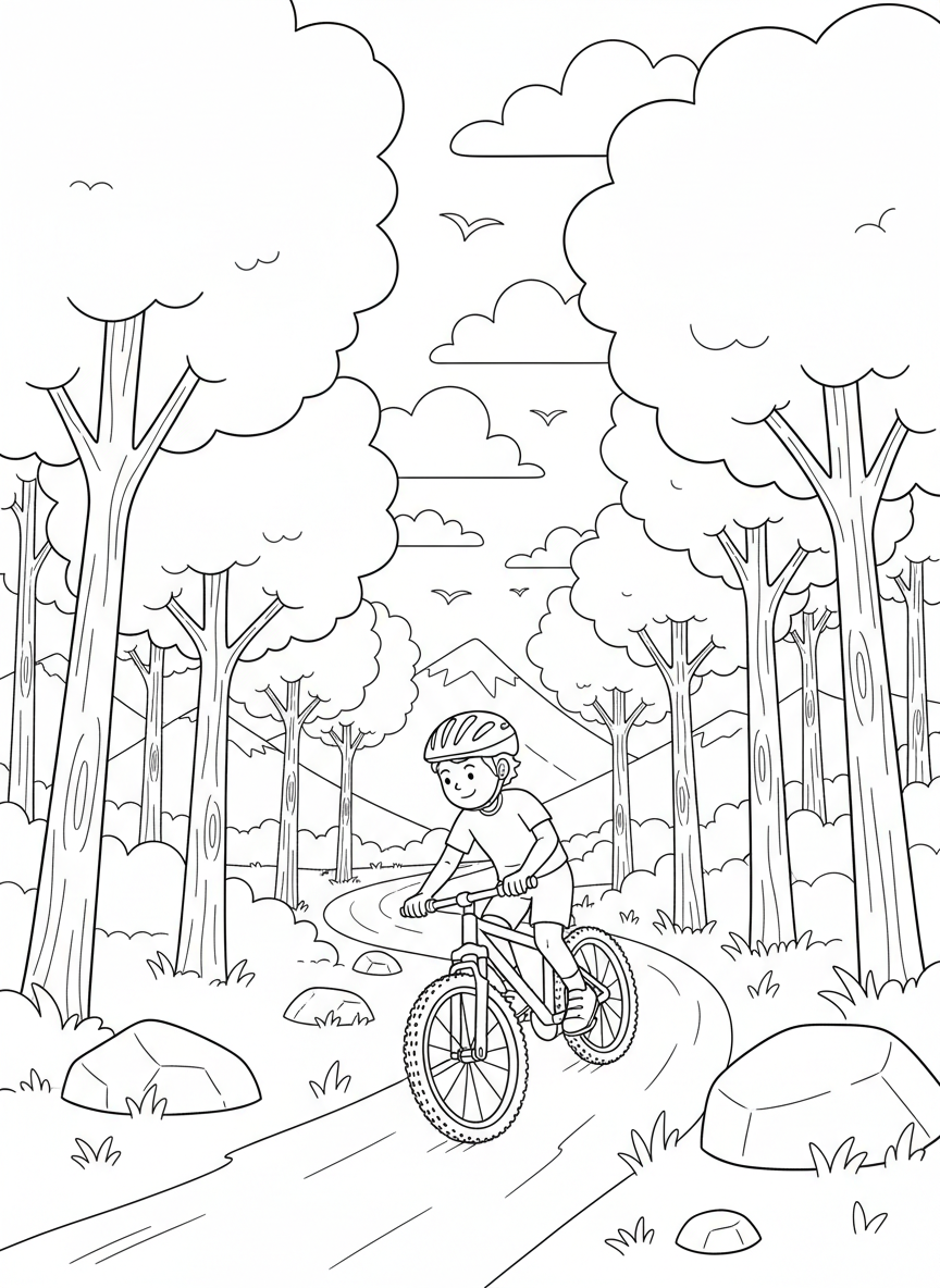 Mountainbike fährt einen Waldweg entlang