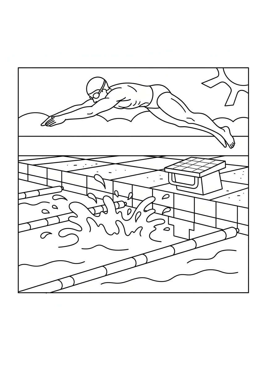 Schwimmer springt vom Startblock ins Becken