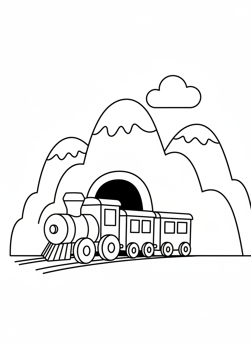 Zug fährt durch einen Tunnel in den Bergen