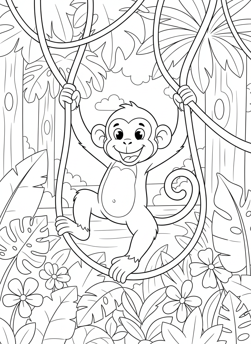 Affe schwingt an Lianen im Dschungel
