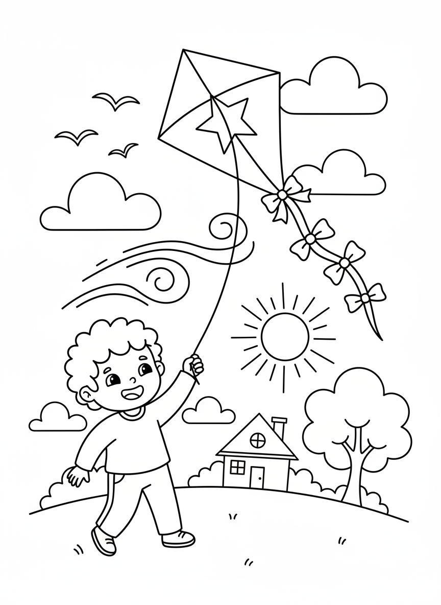 Kind fliegt einen Drachen im Wind