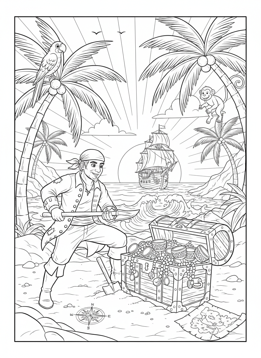 Pirat findet eine vergrabene Truhe