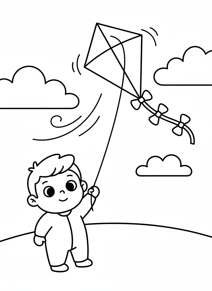 Kind fliegt einen Drachen im Wind