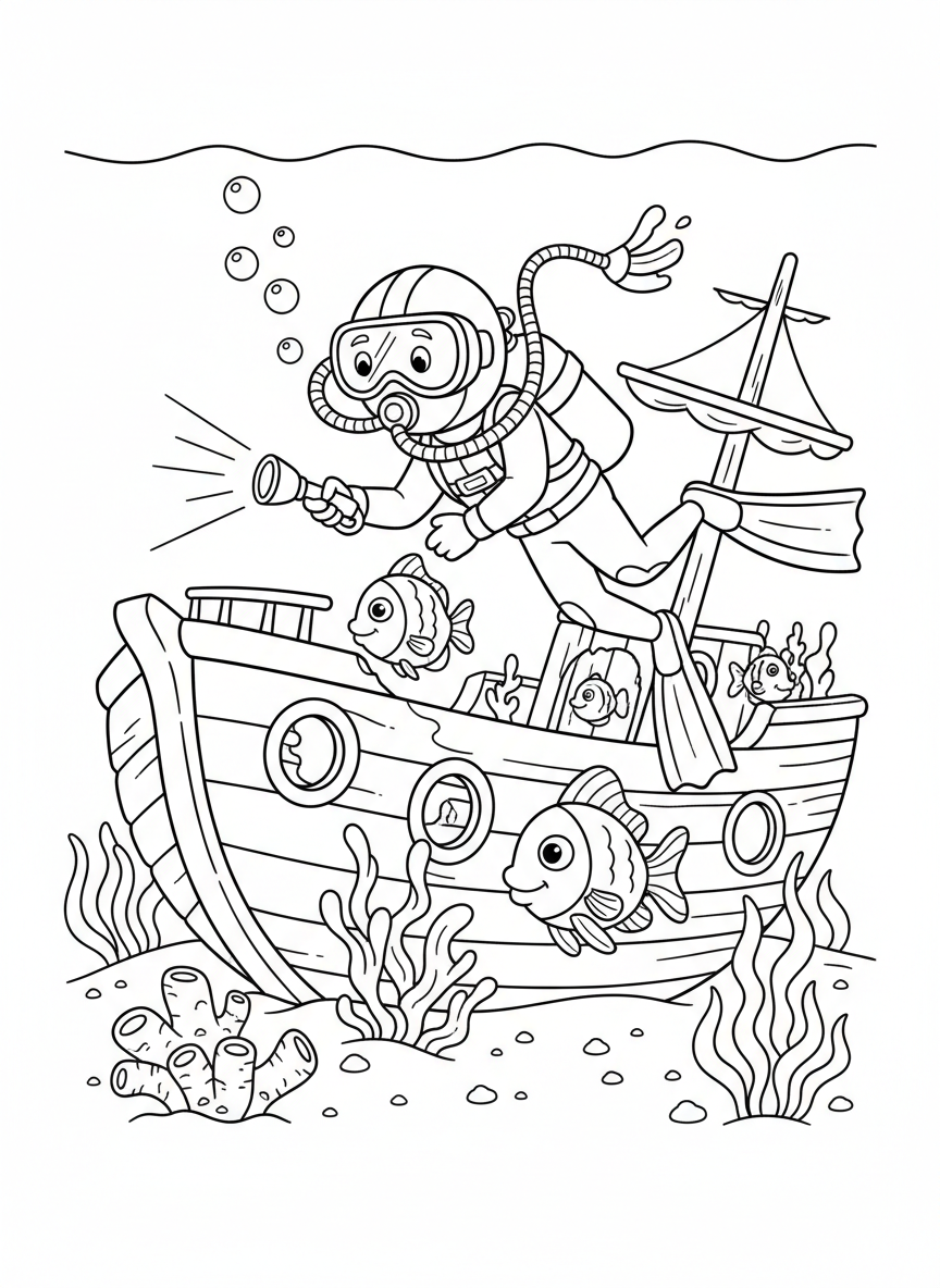 Taucher erkundet ein Schiffswrack