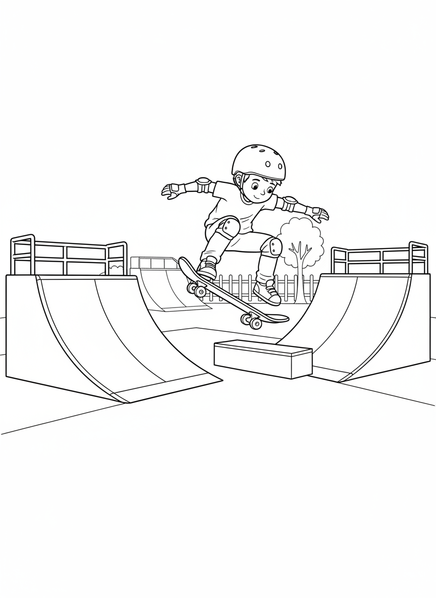 Skateboard-Trick im Skatepark mit Rampen