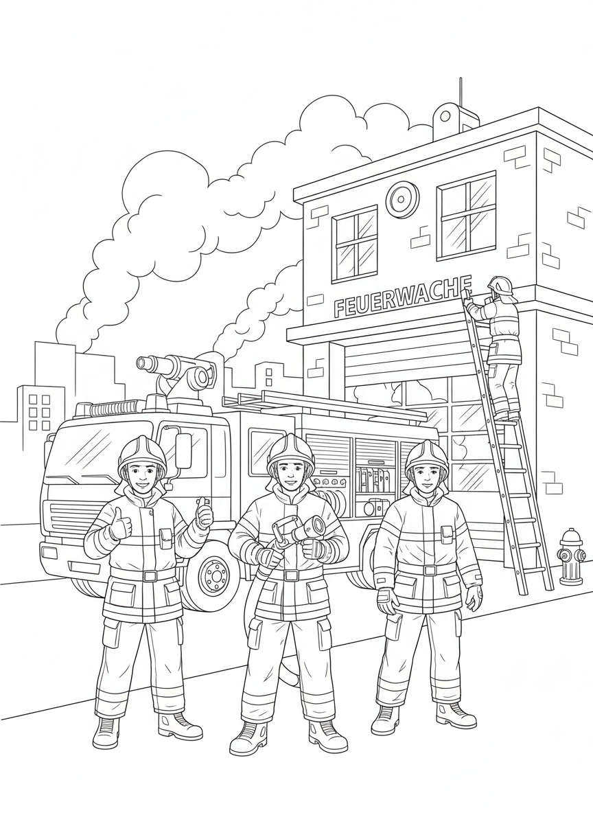 Feuerwehrteam vor der Wache
