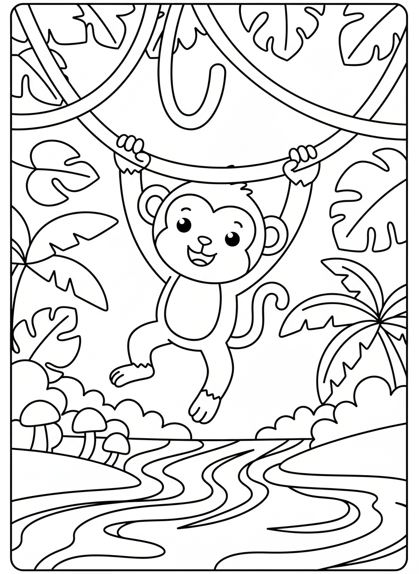 Affe schwingt an Lianen im Dschungel