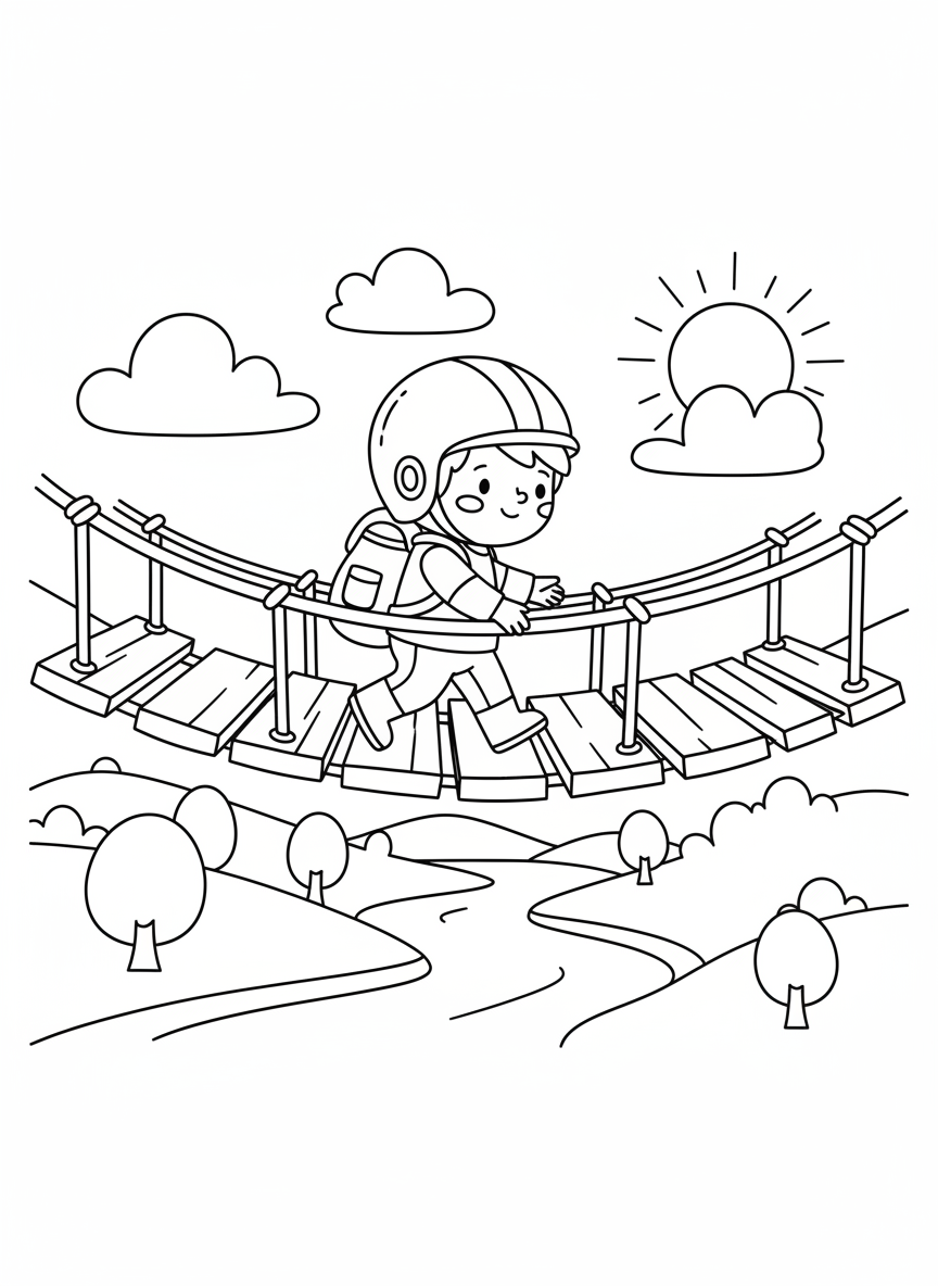 Abenteurer überquert eine Hängebrücke