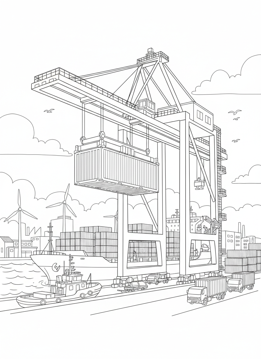 Kran hebt Container im Hafen