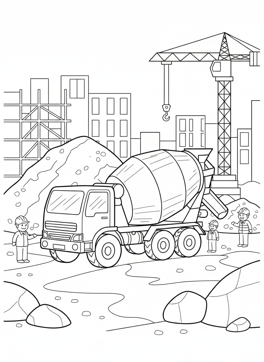 Betonmischer auf einer großen Baustelle