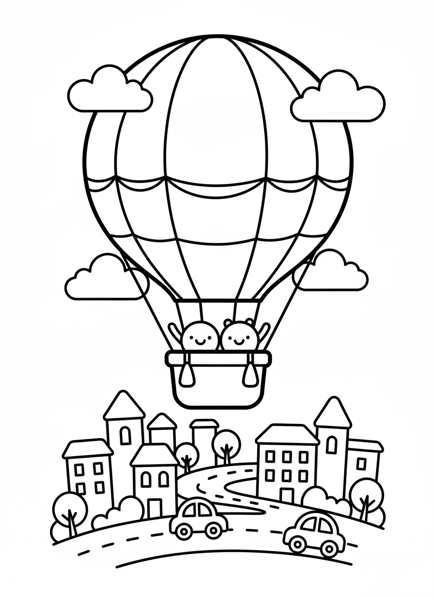 Heißluftballon über einer Stadt