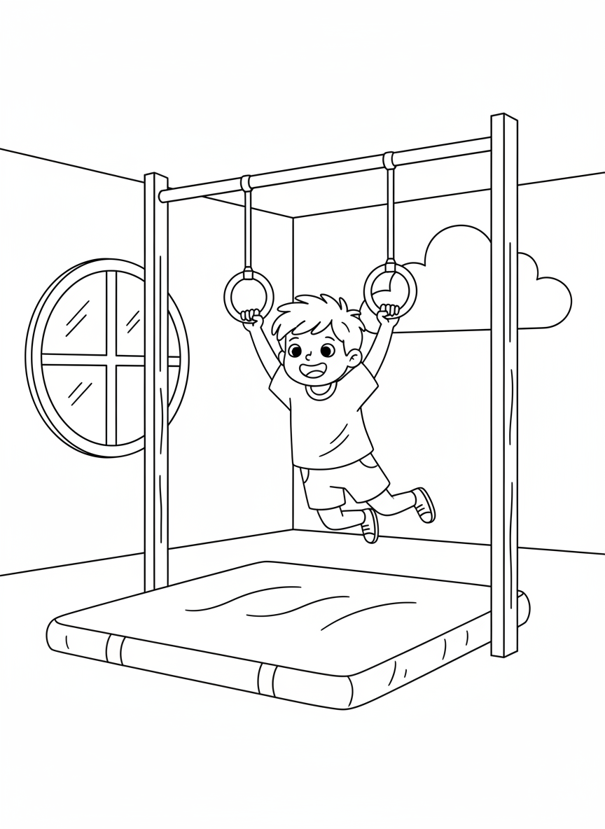 Turner hängt an den Ringen