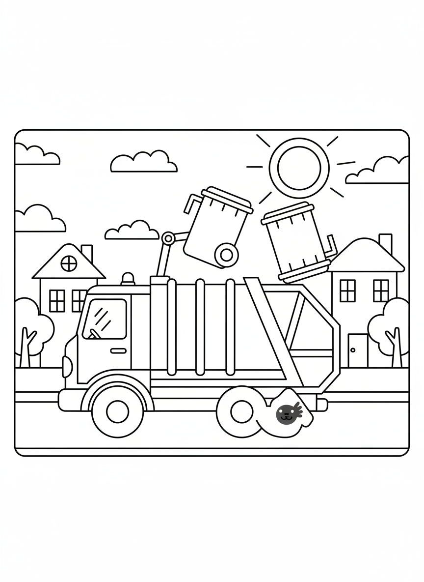 Müllauto leert Tonnen in einer Wohnstraße