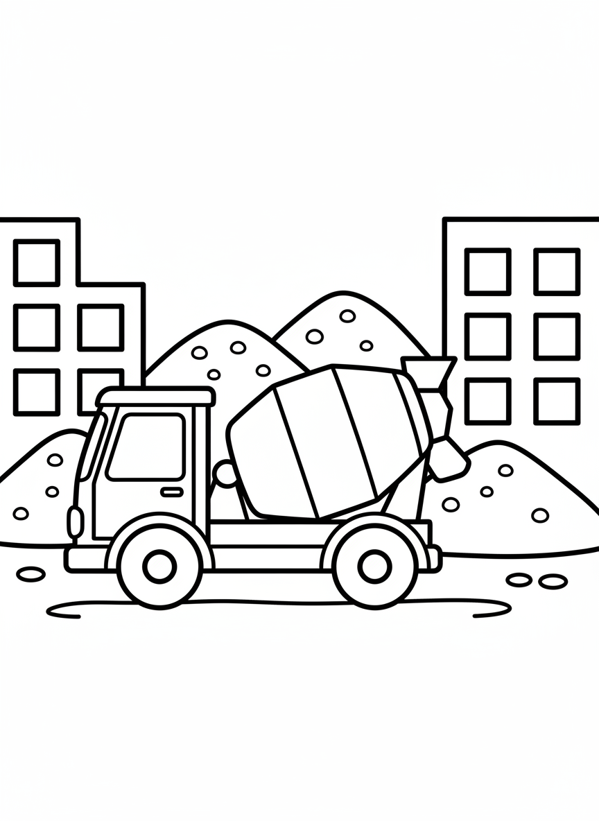 Betonmischer auf einer großen Baustelle