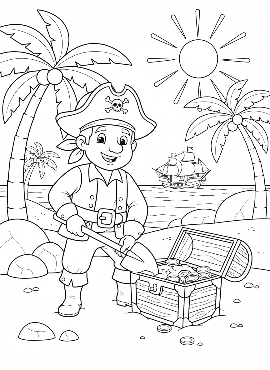 Pirat findet eine vergrabene Truhe