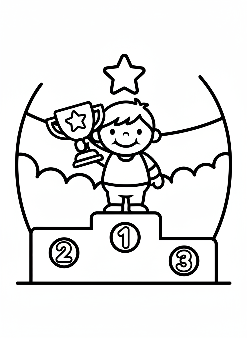 Kind hält einen Pokal auf dem Siegerpodest