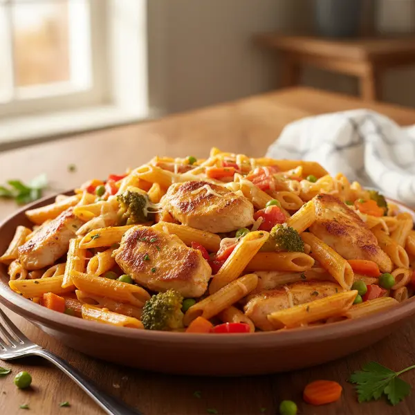 Hähnchen-Gemüse-Nudelpfanne