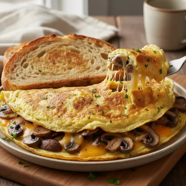 Pilz-Omelett mit Käse und Brot