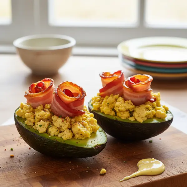Avocado-Eier mit Speckrosen