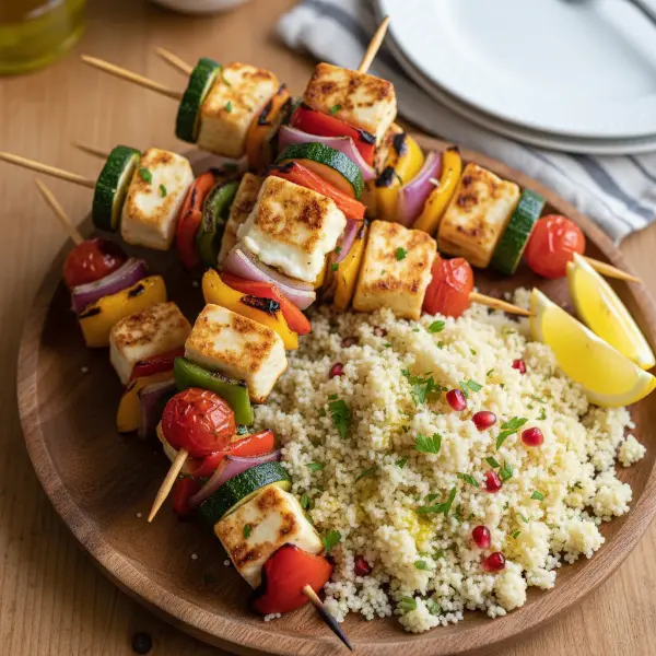 Halloumi-Gemüse-Spieße mit Couscous